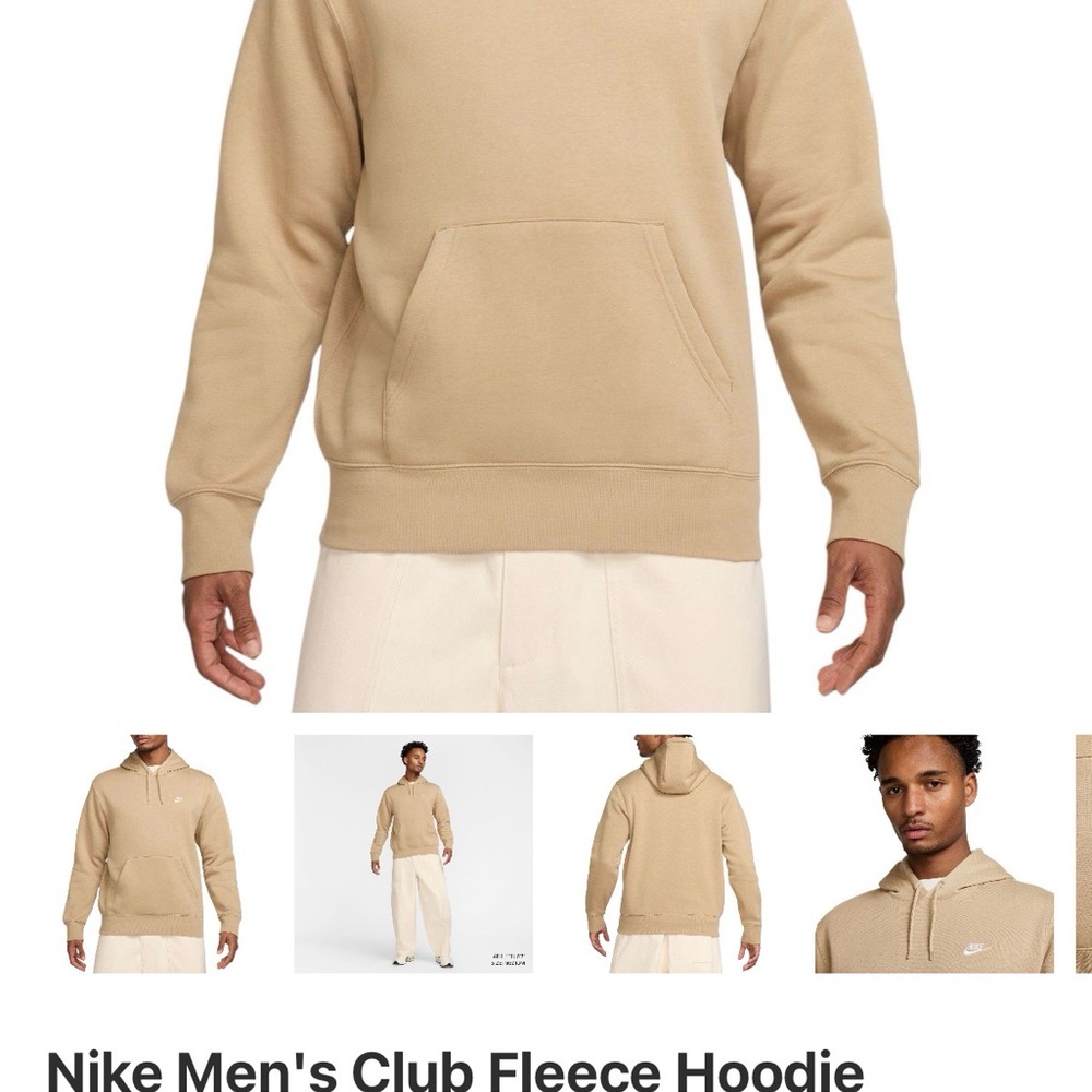 Nike Men’s Club Fleece Hoodie, Parachute Beige. Size Small. NWT.